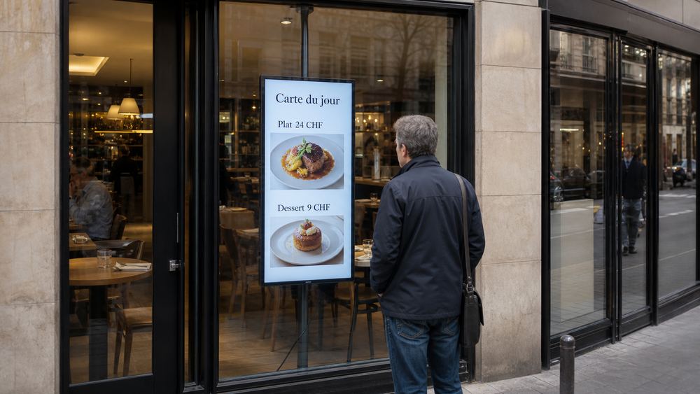 Illustration : Carte du jour en vitrine, secteur Horeca