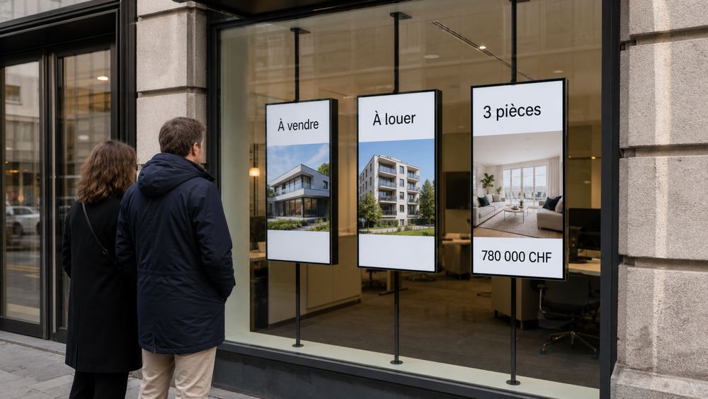 Illustration : Vitrine d'agence, secteur Immobilier