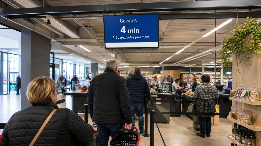 Illustration : Attente en caisse, secteur Retail