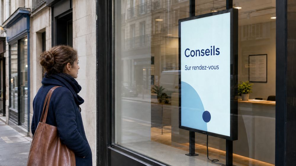 Écran vitrine haute luminosité visible depuis l'extérieur