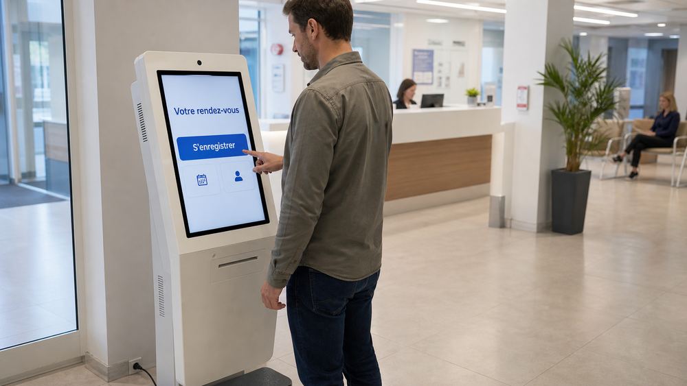 Borne tactile utilisée pour une expérience interactive